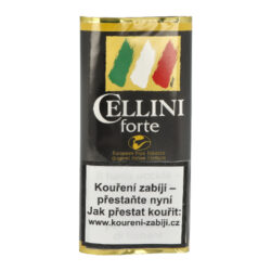 Dýmkový tabák Cellini Forte, 50g - Dýmkový tabák Cellini Forte. Středně silný tabák, namíchaný z Burley, Black Cavendish a Virginie tabáků. Chuť je zvýrazněna červeným italským vínem Barolo. Balení pouch 50g.